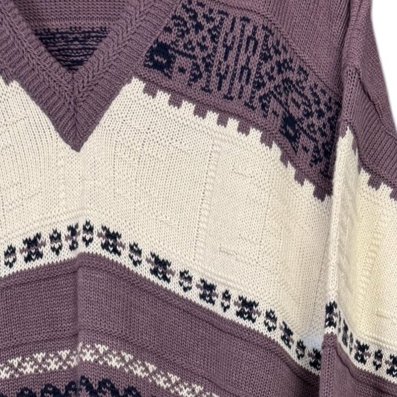 Vintage 90s Grandpa Sweater, Fair Isle, Knit Pullover, Oversized - Picture 6 of 7